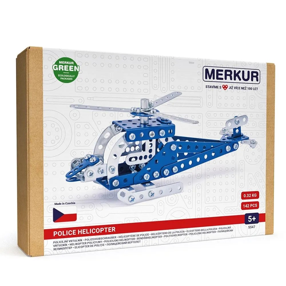 Set constructor metalic Woody/Merkur 054 - Elicopter de poliție, 142 piese