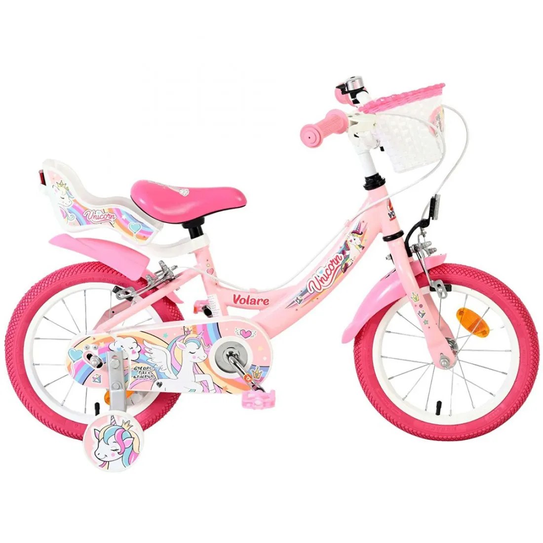 Bicicletă pentru copii cu roți ajutătoare Volare Unicorn, 14 inch, roz