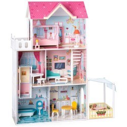Casă de păpuși Woody - Malibu, cu lift, design nou, 19 piese