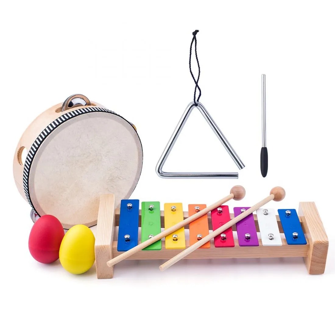 Set instrumente muzicale din lemn Woody - cu triunghi, 8 piese