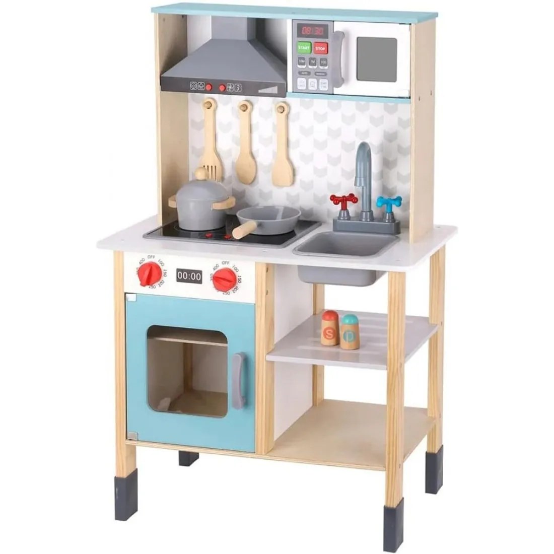 Bucătărie din lemn pentru copii Tooky Toys - Lumea copiilor, cu accesorii