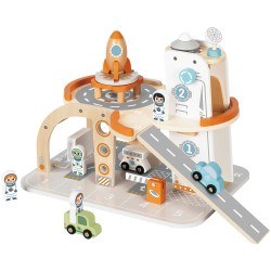 Parcare din lemn Tooky Toys - Spațiu, cu 14 figurine