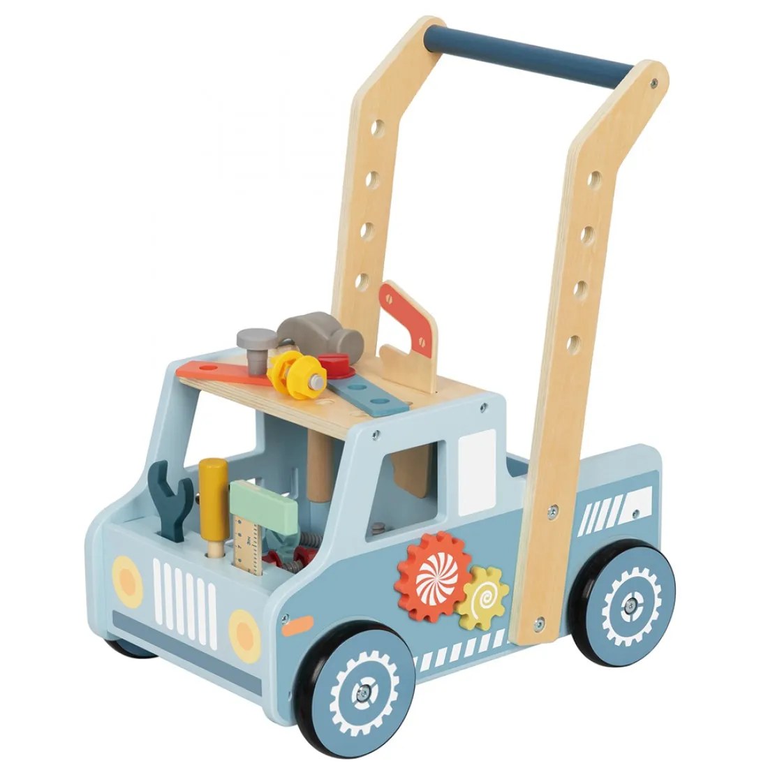 Jucărie de împins din lemn Tooky Toys - Camion cu unelte, 44 piese