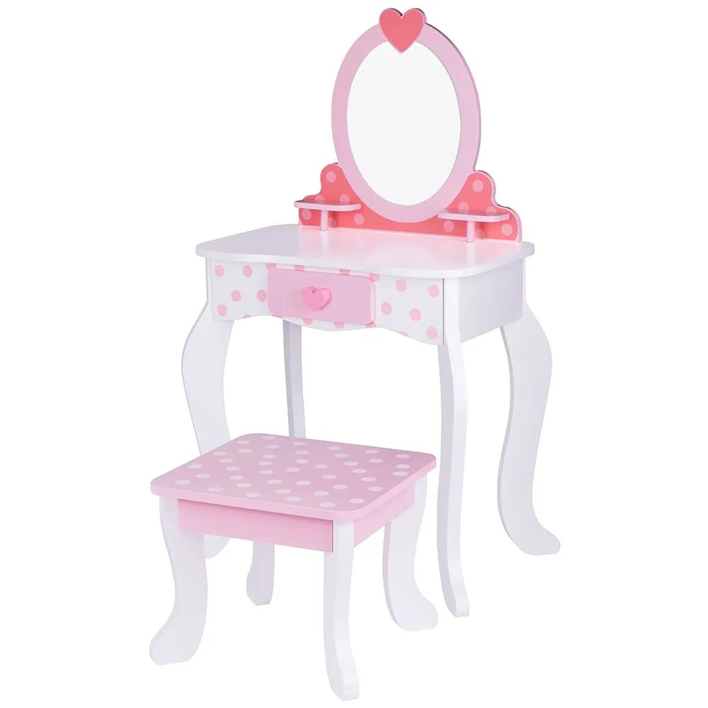 Măsuță de machiaj din lemn pentru copii Tooky Toys - roz, cu scaun