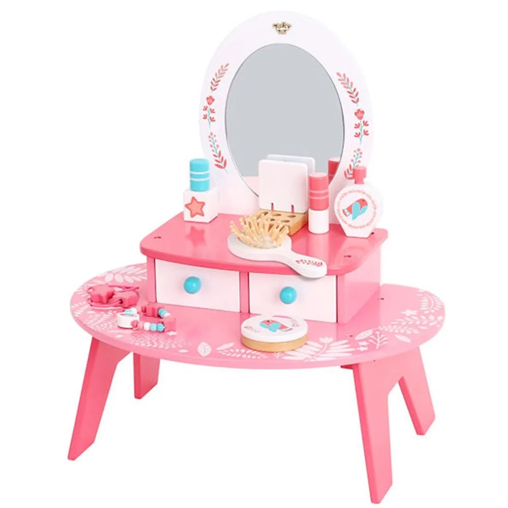 Masă de machiaj din lemn Tooky Toys - Pentru micile prințese