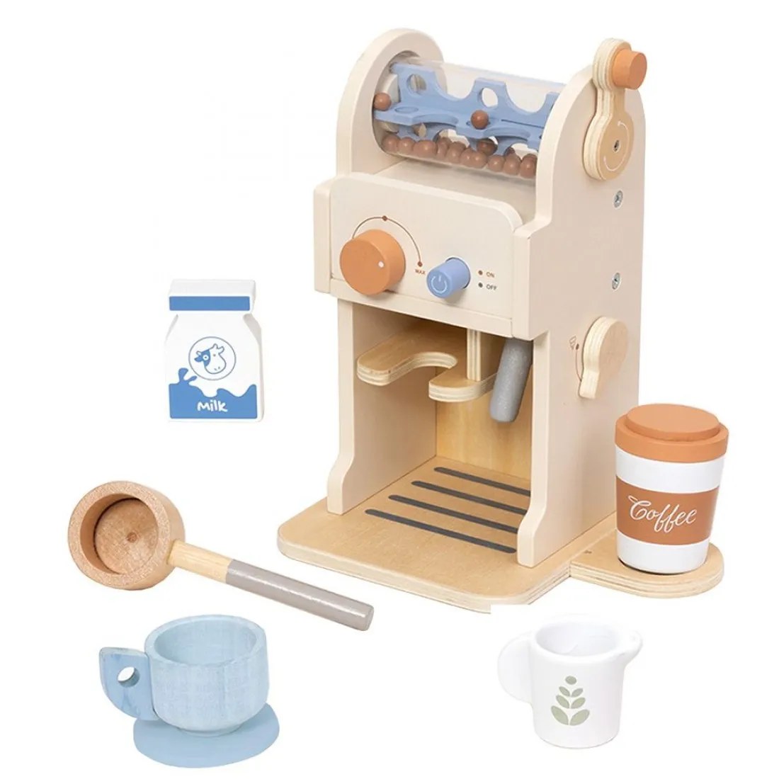 Mașină de cafea din lemn Tooky Toys TP546 - cu accesorii, 17 piese