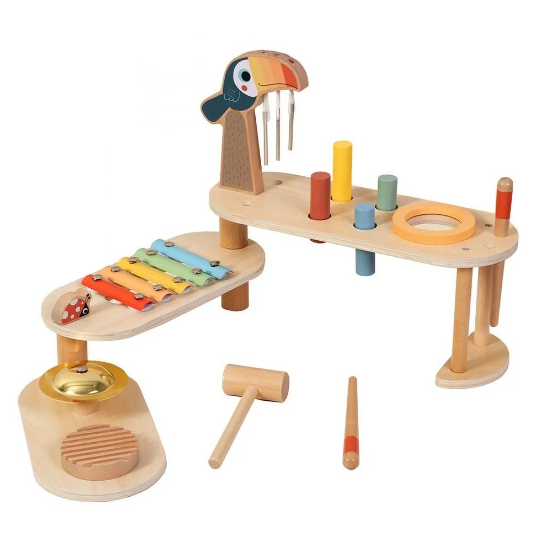 Centru muzical Tooky Toys TP555 - xilofon, cinel, răzătoare și ciocănel