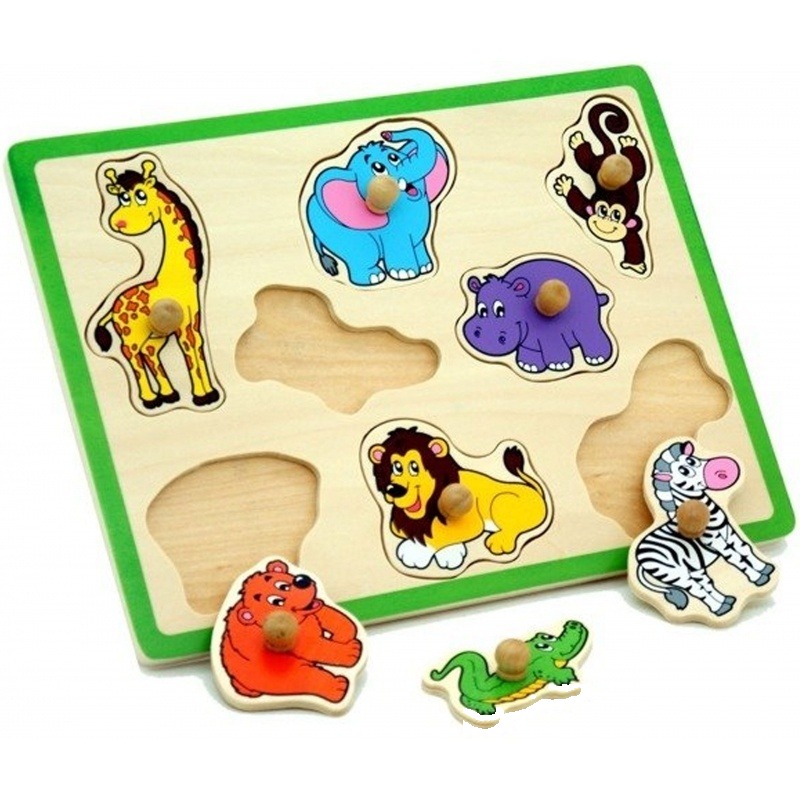 Puzzle din lemn cu mânere Animale Africa