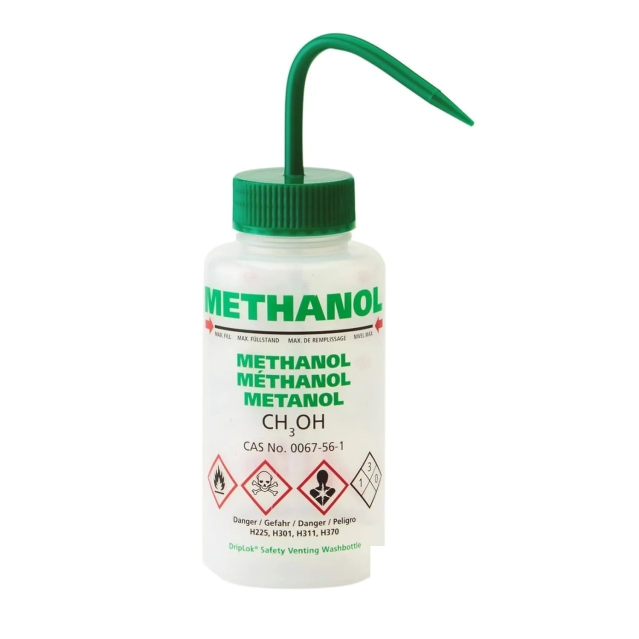 Sticlă de spălare 250 ml cu etichetă Metanol