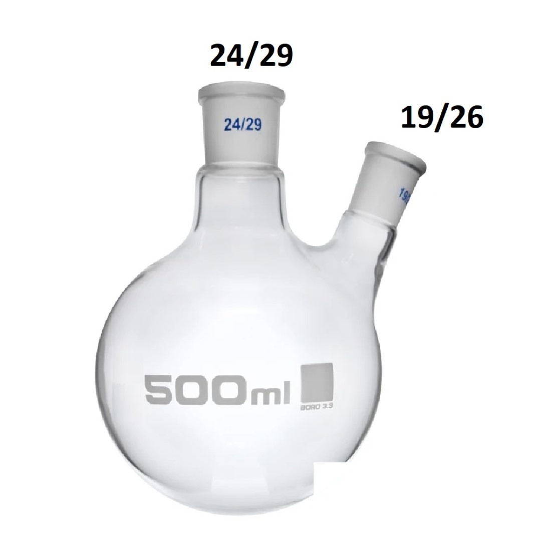 Balon cu formă înclinată 500ml cu 2 gâturi 24/29 19/26